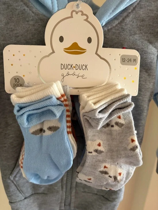 Baby Blue & Gray Kids Matching Hoodie Set with Socks - Picture 6 of 6